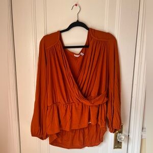 Orange Plus Size Wrap Top w Peplum